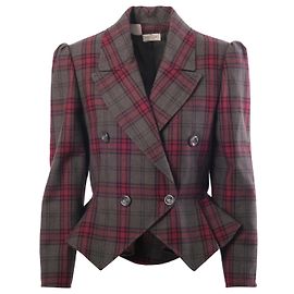 Blazer de lana tartán vintage Valentino Boutique con hombros esculpidos