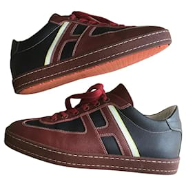 Hermès Boomerang Sneakers Pelle Bordeaux Blu 39.5