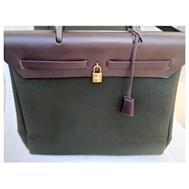 Borsa Hermès Herbag in tela e pelle marrone