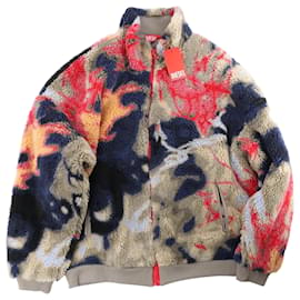 Diesel S-LUKE GIACCA Chaqueta de forro polar Teddy con motivo Graffiti Marrón x Rojo, Talla XXL