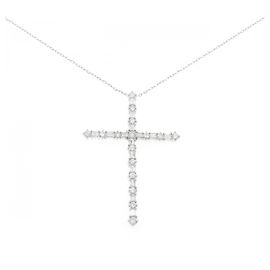 Autre Marque Colar de Cruz de Diamantes em Ouro Branco Au750 e Platina PT850