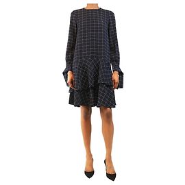 Autre Marque Abito midi a quadri e pois blu navy - taglia UK 6