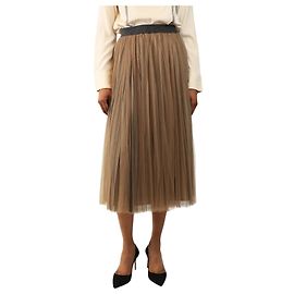 Fabiana Filippi Falda midi de tul plisado marrón - talla UK 6