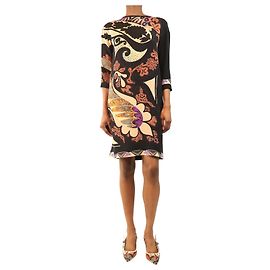 Etro Vestido midi de motivos florales y paisley negros - talla UK 6