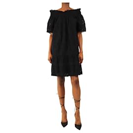 Navy Mini-Kleid mit Broderie Anglaise und Off-Shoulder-Ausschnitt - Größe UK 8 - Needle & Thread