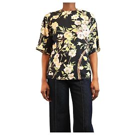 Dolce & Gabbana Schwarzes Kurzarm-Top aus Crêpe mit Blumenmuster - Größe UK 6