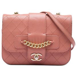 Chanel Pink Small Quilted Sheepskin Front Chain Flap