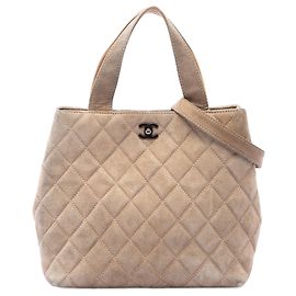Borsa Chanel Beige CC in scamosciato trapuntato con chiusura Turnlock