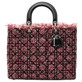Lady Dior in tweed cannage rosa con frange, grande