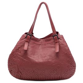 Borsa Tote Cesta in nappa rossa con bordo Intrecciato grande di Bottega Veneta