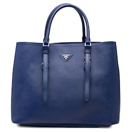 Borsa Prada Blue Medium Saffiano Cuir Double Handle