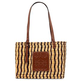 Borsa Tote LOEWE Paulas Ibiza Small in rafia beige con quadrato Anagram