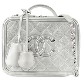Chanel Vanity Case Silver Medium Caviar CC Filigree