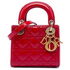 Lady Dior mini in vernice cannage rosso di Dior