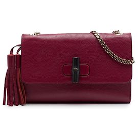 Borsa a tracolla Miss Bamboo in pelle rossa di medie dimensioni Gucci