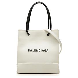 Sacote de compras Balenciaga em couro branco com logo XXS