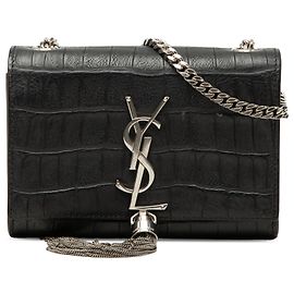 Borsa a tracolla Kate con nappa con stampa coccodrillo nera Saint Laurent Small