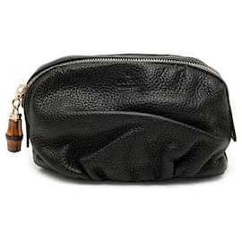 Pochette per cosmetici Gucci in pelle di vitello nera con bambù