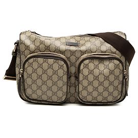 Gucci Beige GG Supreme Double Pocket Crossbody
