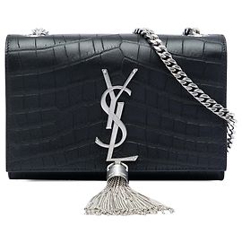 Borsa a tracolla Kate con nappa con stampa coccodrillo nera Saint Laurent Small