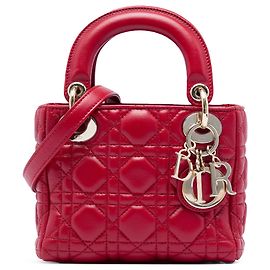 Lady Dior in agnello cannage rosso mini