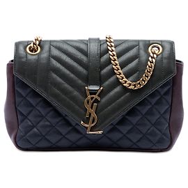 Borsa College Saint Laurent Verde Medium Triquilt Tricolor in pelle di pecora con monogramma