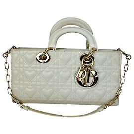 Borsa a tracolla Christian Dior Lambskin Latte Cannage Medium Lady D-Joy White