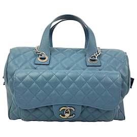 Borsa Bowling Chanel Quilted Caviar Large Blu Ruthenium