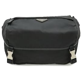 Bolsa tiracolo de nylon e couro com logotipo Triangle Prada