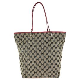 Gucci Tote Bag aus beige-rotem GG Canvas und Leder
