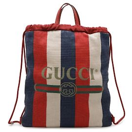 Gucci Canvas Leather Tricolor Drawstring Rucksack