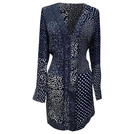 Mini abito Reid Patchwork stampato in seta blu navy Diane von Furstenberg