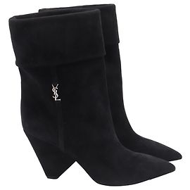 Botas de salto plataforma Niki 85 em camurça preta Saint Laurent