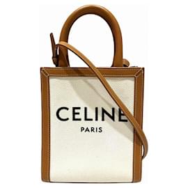 CELINE Mini Vertical Cabas in Pelle di Vitello e Tela Borsa a Spalla - Céline