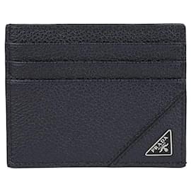 Portacarte in pelle di vitello martellata con logo triangolare - Prada