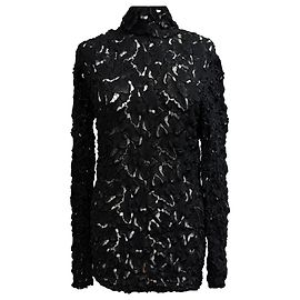 Blusa de cuello alto con patrón de encaje Bottega Veneta en negro de poliéster