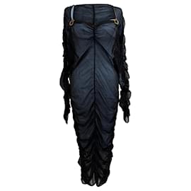 Vestido midi de cuello cuadrado en viscosa negra Bottega Veneta