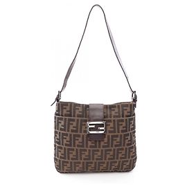 Borsa a tracolla in pelle e tela Zucca Fendi