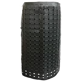 Falda de cuero trenzado negro Bottega Veneta