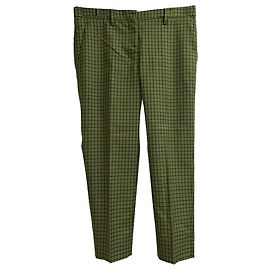 Calças xadrez Miu Miu em lã verde