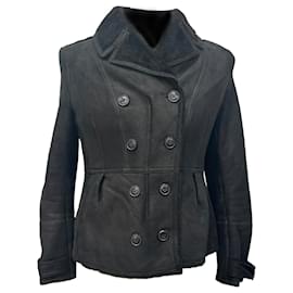 Giacca Burberry Brit Chedleigh doppiopetto in pelle e shearling nero