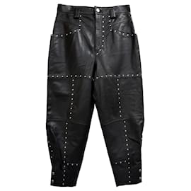 Calça afunilada com tachas Viamao em couro preto Isabel Marant