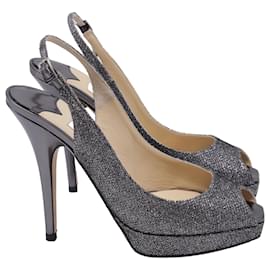 Jimmy Choo Slingback Peep toe Pumps in Silver Glitter