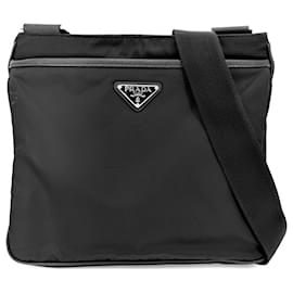 Borsa a tracolla in nylon nero e pelle Saffiano Prada