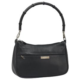 Borsa a Spalla GUCCI Bamboo in Pelle Nera Argento 001 3865 Auth mr2519V