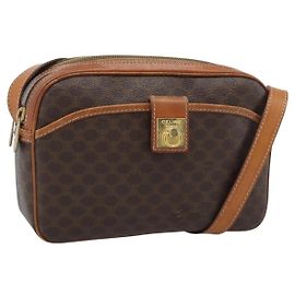 Céline Sac à bandoulière CELINE Macadam Canvas PVC Cuir Marron Or Auth ep14921