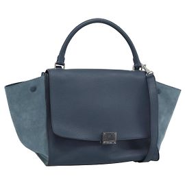 Céline Bolsa Trapeze CELINE em camurça azul e dourado 2way Auth ka5040