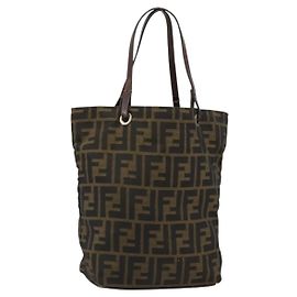 Bolso Tote FENDI Zucca Canvas Negro Marrón Auth 188589