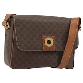 Borsa a tracolla circolare CELINE Macadam Canvas PVC Pelle Marrone Oro Auth 189684 - Céline