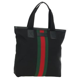 Borsa Tote GUCCI Web Sherry Line in tela nera argento 631245 Auth 186564V